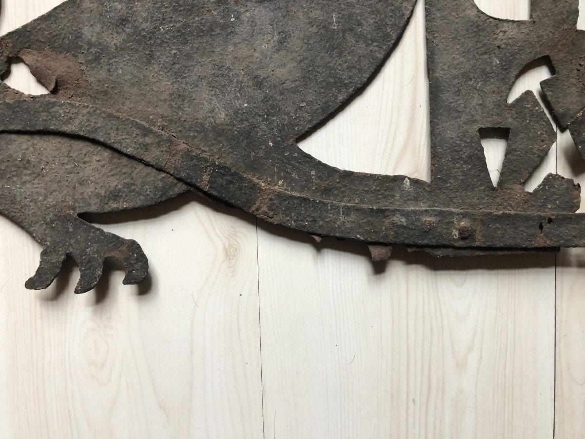 Rare Girouette Dragon/wyvern En Fer Forgé 1660-photo-4