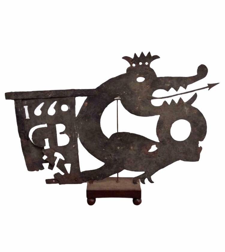 Rare Girouette Dragon/wyvern En Fer Forgé 1660