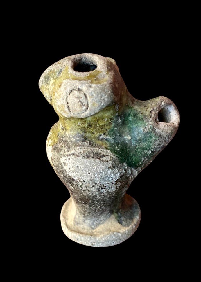 A Medieval Whistle In Green Glaze In The Form Of An Owl-photo-3