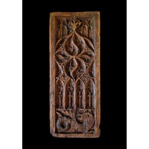 A "flamboyant" Style Wooden Panel With Wyvern, France 15th Century