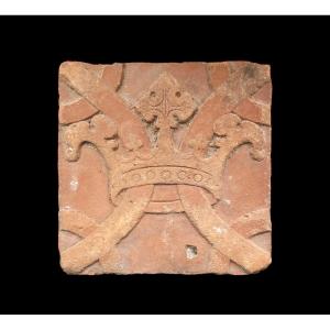 Un Carreau de Pavement Allemand à Décor de Couronne-XVe Siècle