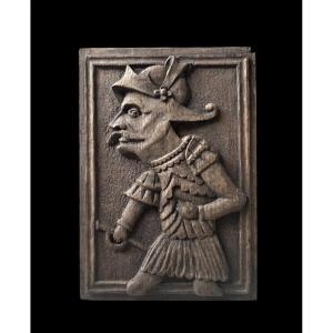 16th-century Oak Profile Panel: Grotesque Soldier