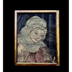 Portrait Féminin,Fragment de Tapisserie des Flandres XVIe Siecle