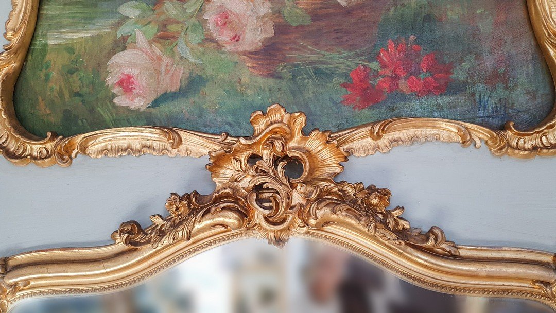 Important Louis XV Style Trumeau In Lacquered And Gilded Wood 19th-photo-1