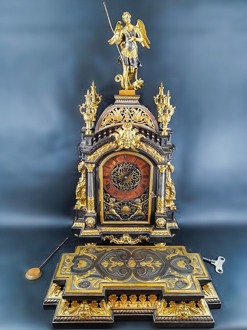 Important Lerollé Fréres Clock With Saint Michael Archangel, Putti Napoleon III Period 19th-photo-2