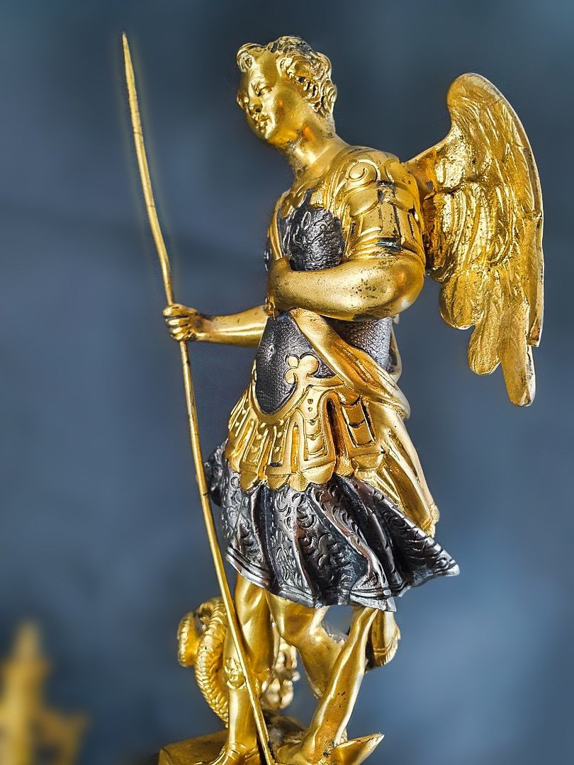 Important Lerollé Fréres Clock With Saint Michael Archangel, Putti Napoleon III Period 19th-photo-2