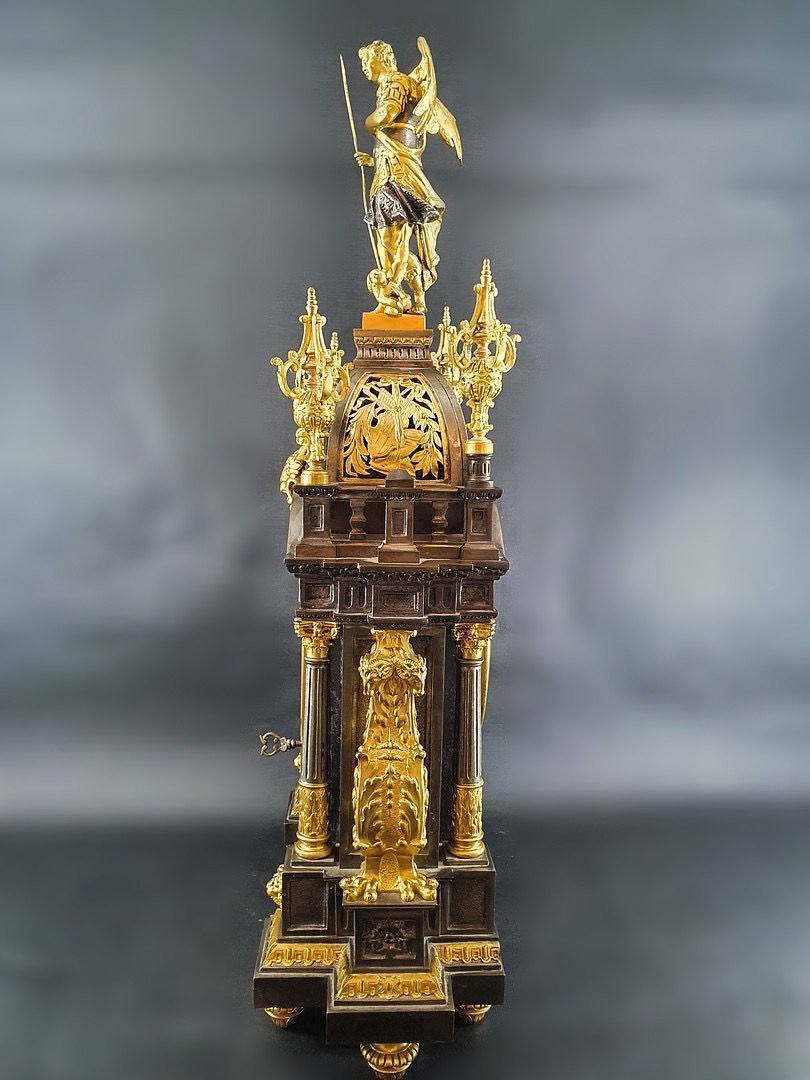 Important Lerollé Fréres Clock With Saint Michael Archangel, Putti Napoleon III Period 19th-photo-7