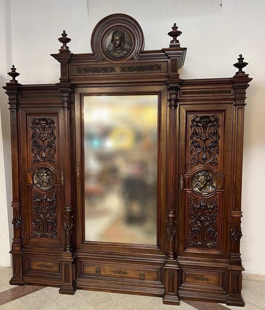 Importante Chambre á Coucher De Château De Style Noe-renaissance, Italien XIX Noyer Sculpté. -photo-2
