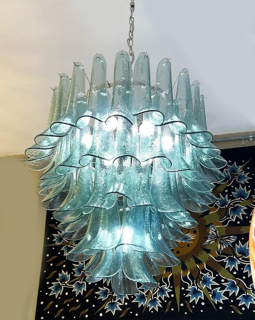 Chandelier "stella" Murano, Mazzega Style, With Petal-shaped Glass Pieces, Italian Design. 20th-photo-2