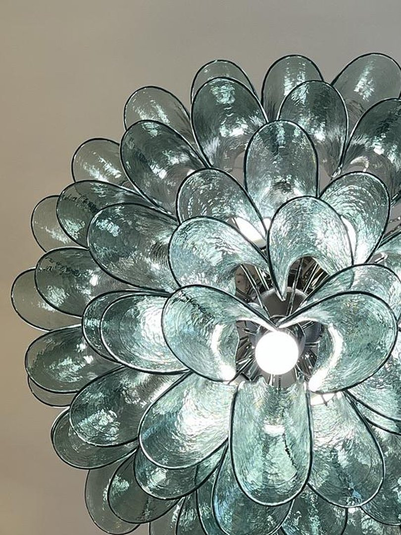 Chandelier "stella" Murano, Mazzega Style, With Petal-shaped Glass Pieces, Italian Design. 20th-photo-1