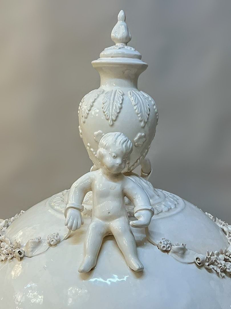 Superb Pair Of Large Italian Glazed Ceramic Urns, Italy Circa 1900-photo-1