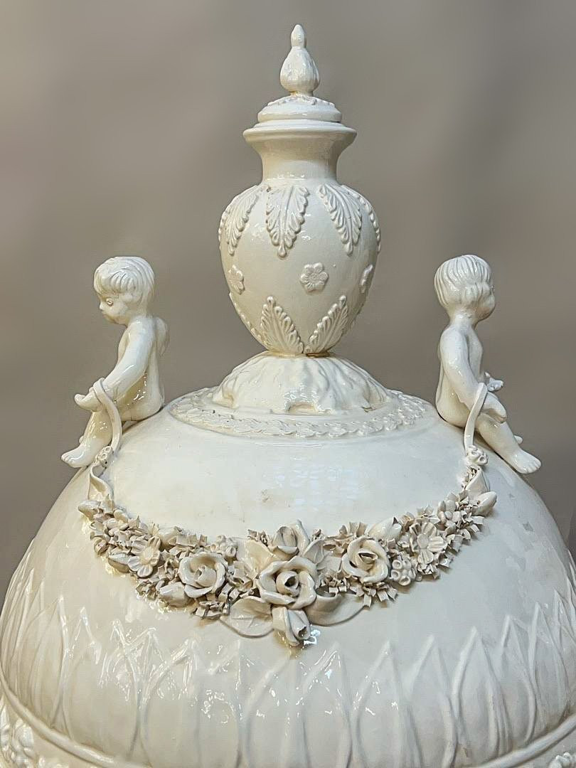 Superb Pair Of Large Italian Glazed Ceramic Urns, Italy Circa 1900-photo-2