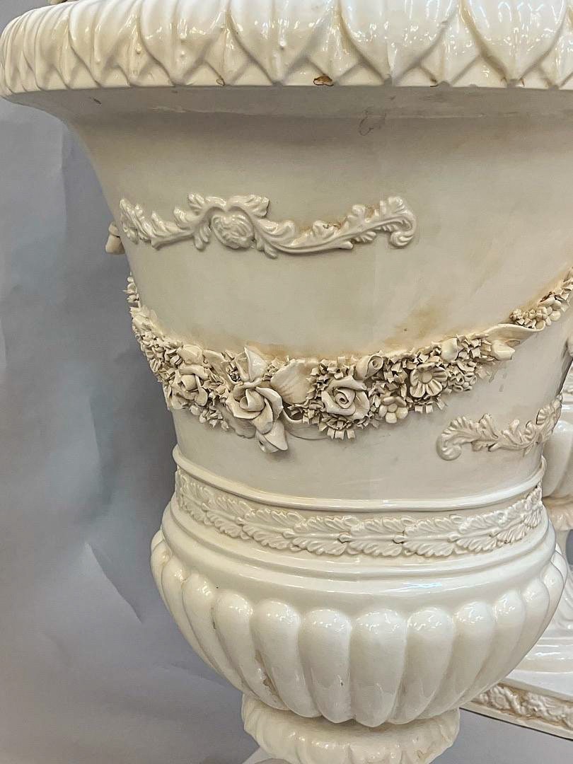 Superb Pair Of Large Italian Glazed Ceramic Urns, Italy Circa 1900-photo-4