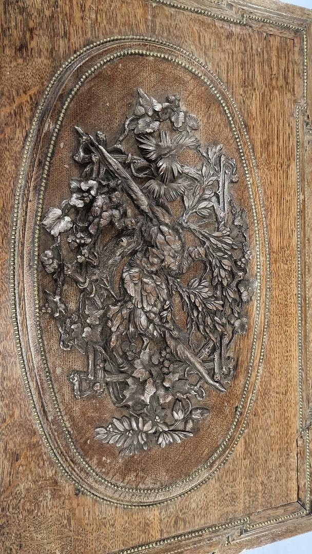 Large Renaissance Oak Chest With Silver-plated Hunting Scene, England, 19th Century-photo-4