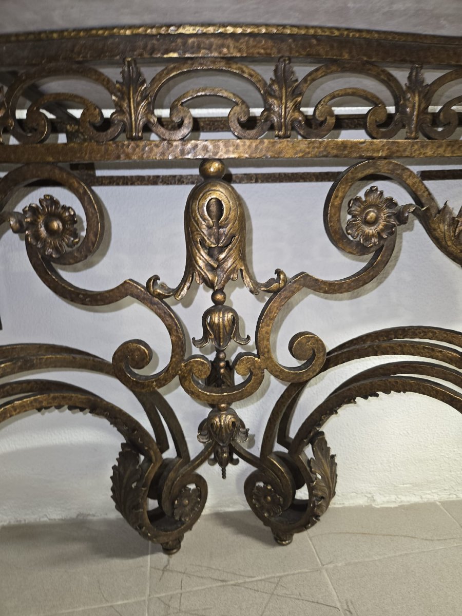 Large Gilt And Patinated Hammered Wrought Iron Console Table – Louis XV Style  Mid 19th Century-photo-1