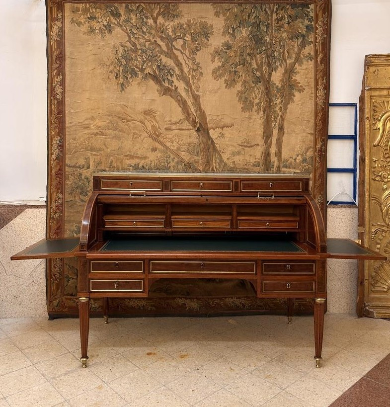 Louis XVI Cylinder Desk In Mahogany And Gilt Bronze, 19th Century-photo-2