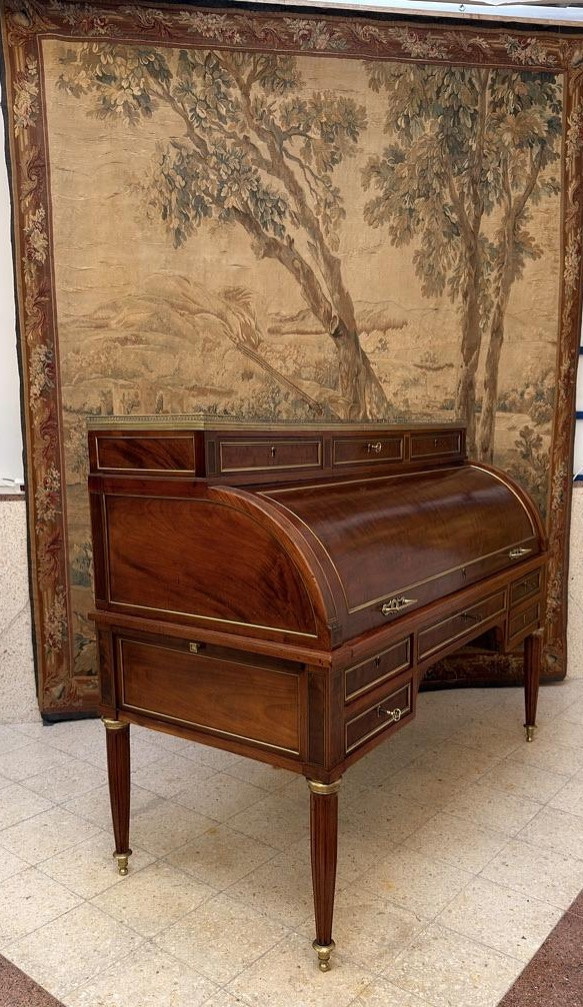 Louis XVI Cylinder Desk In Mahogany And Gilt Bronze, 19th Century-photo-3