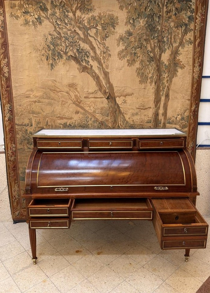 Louis XVI Cylinder Desk In Mahogany And Gilt Bronze, 19th Century-photo-1