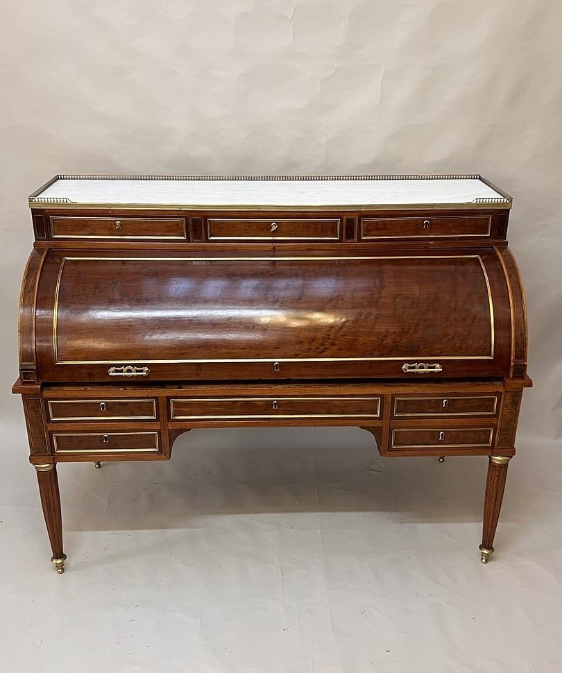 Louis XVI Cylinder Desk In Mahogany And Gilt Bronze, 19th Century-photo-5