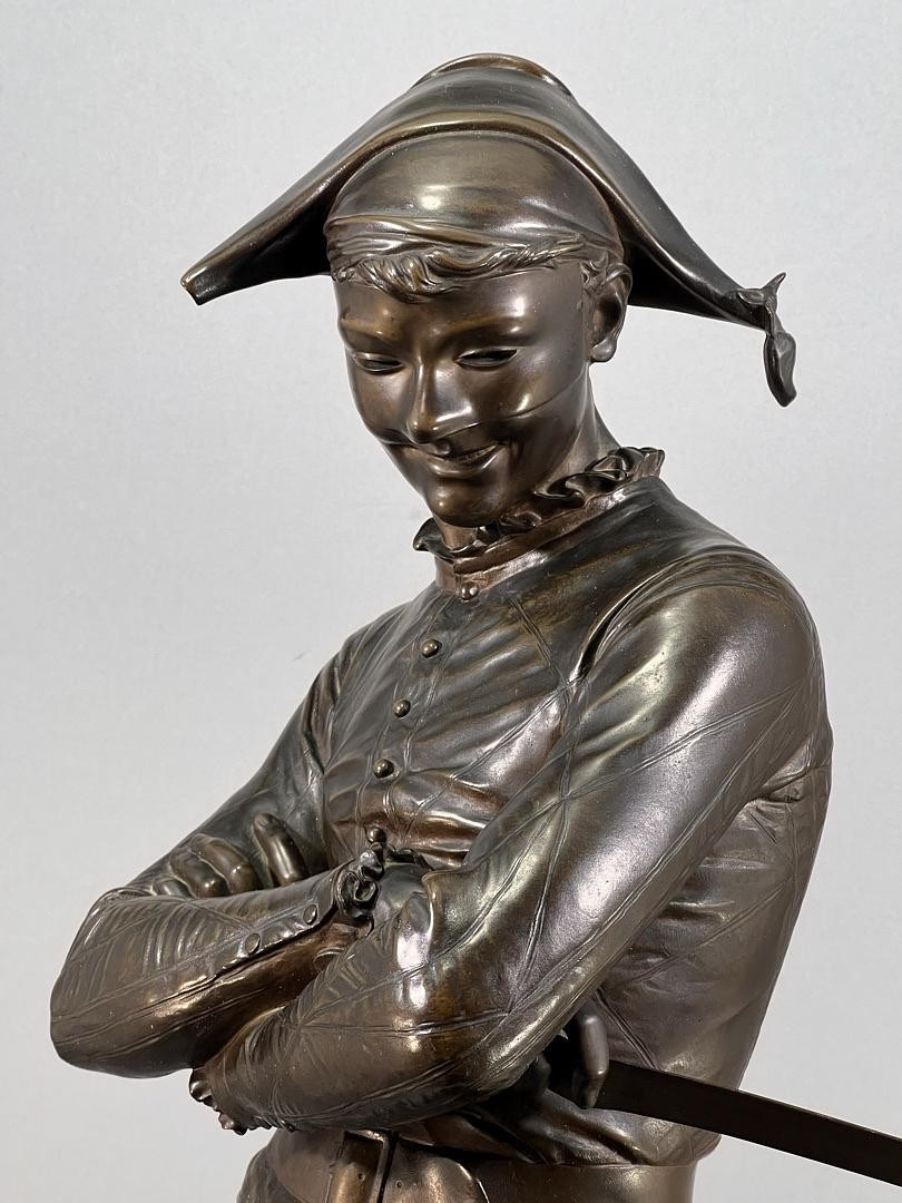 Harlequin-sculpture In Patinated Bronze By Sculptor Charles-rené De Paul De Saint-marceaux 19th-photo-3