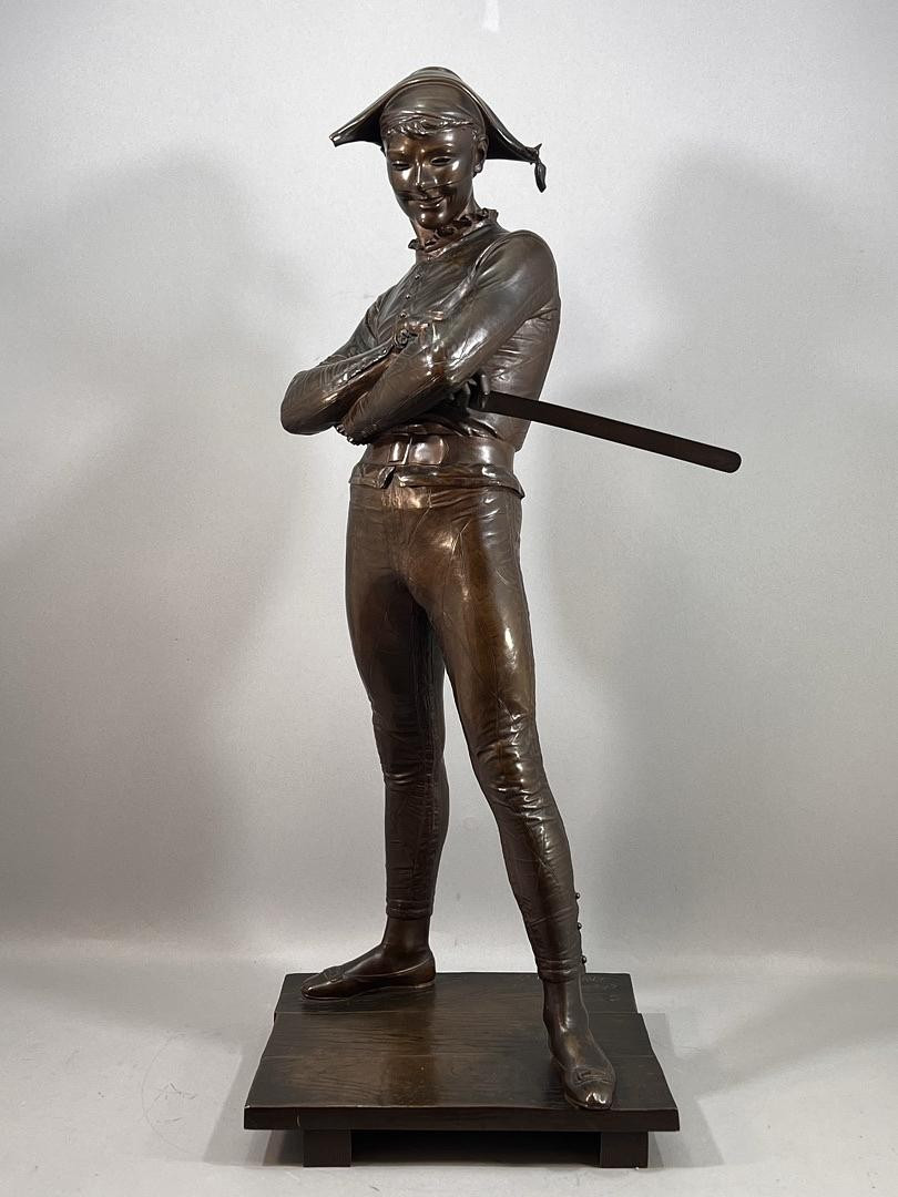 Harlequin-sculpture In Patinated Bronze By Sculptor Charles-rené De Paul De Saint-marceaux 19th