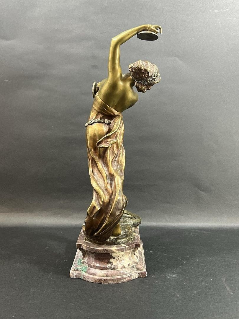 "Danseuse aux serpents " Eduardo Rossi (1867-1926). Bronze Art nouveau patiné-photo-2