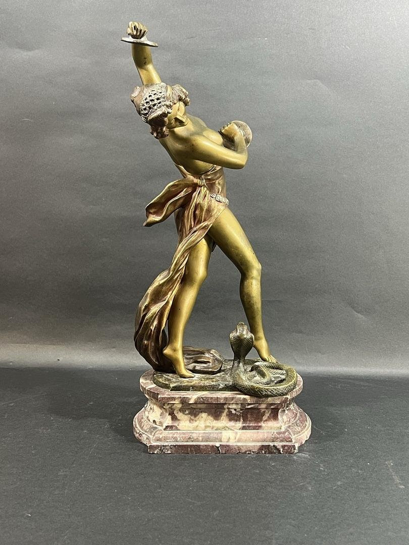 "Danseuse aux serpents " Eduardo Rossi (1867-1926). Bronze Art nouveau patiné-photo-3