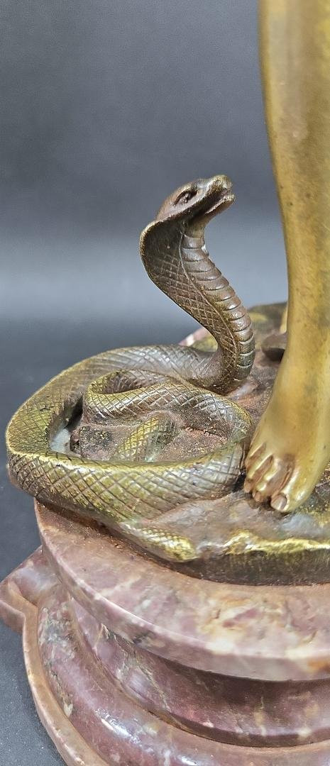 “snake Dancer” Eduardo Rossi (italian 1867-1926), Art Nouveau Patinated Bronze.-photo-5