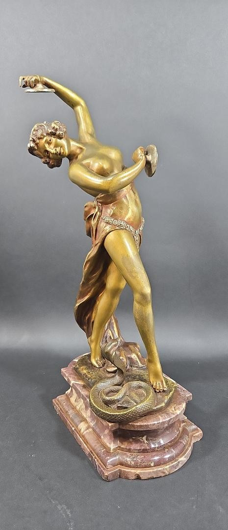 “snake Dancer” Eduardo Rossi (italian 1867-1926), Art Nouveau Patinated Bronze.