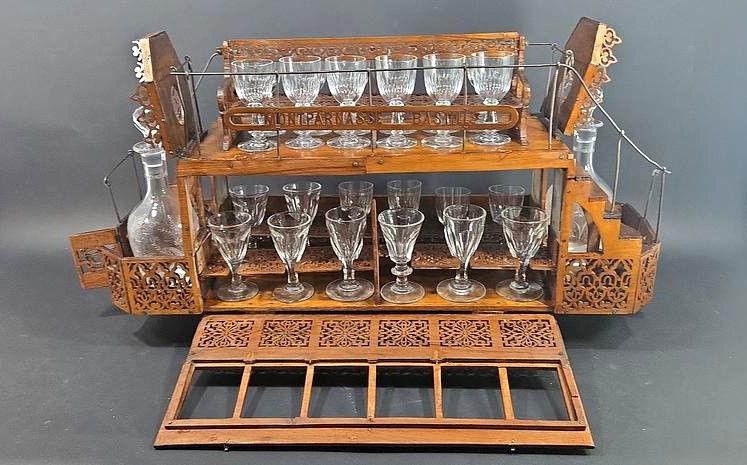Parisian Tramway Liquor Cellar “réseau Sud Montparnasse-bastille” In Carved Wood, Circa 1920-photo-2