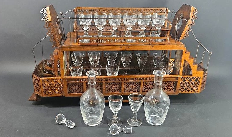 Parisian Tramway Liquor Cellar “réseau Sud Montparnasse-bastille” In Carved Wood, Circa 1920-photo-3