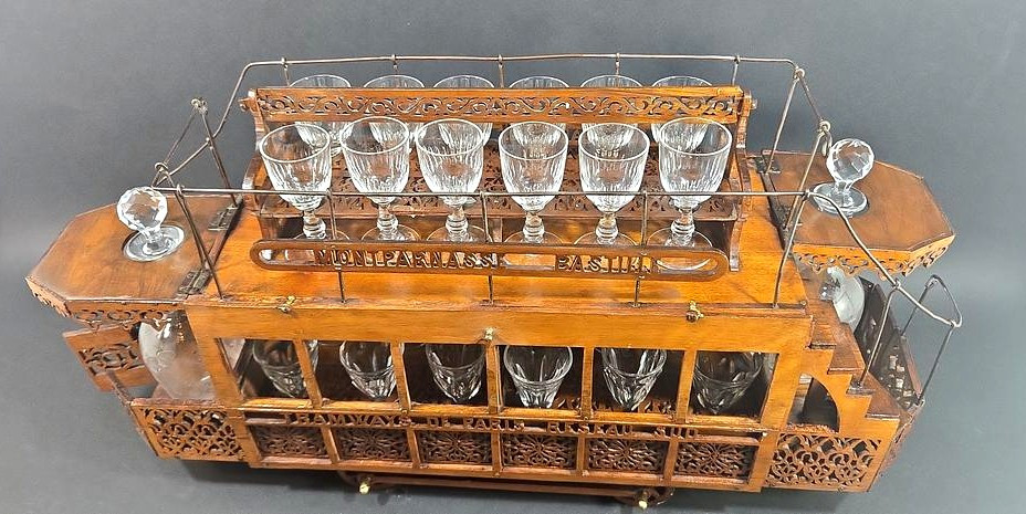 Parisian Tramway Liquor Cellar “réseau Sud Montparnasse-bastille” In Carved Wood, Circa 1920-photo-4