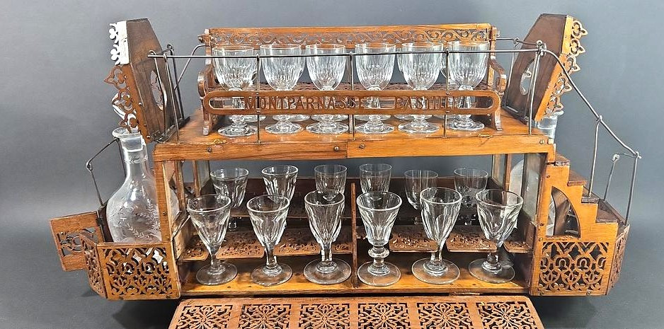 Parisian Tramway Liquor Cellar “réseau Sud Montparnasse-bastille” In Carved Wood, Circa 1920-photo-1