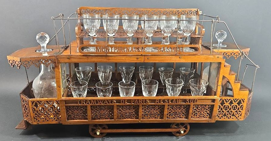Parisian Tramway Liquor Cellar “réseau Sud Montparnasse-bastille” In Carved Wood, Circa 1920-photo-2