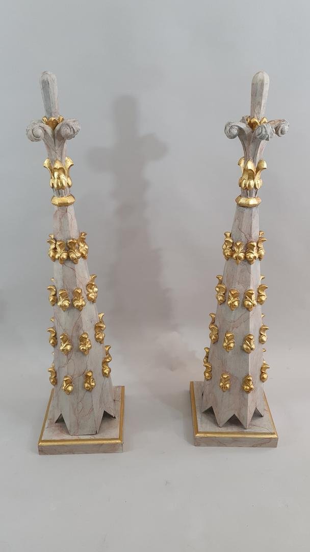 Pair Of Carved And Marbled Wooden Altar Pinnacles / Obelisks – Portugal, 18th/19th Century-photo-2