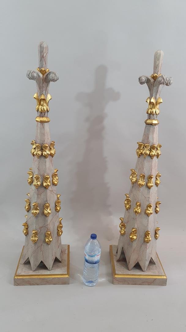 Pair Of Carved And Marbled Wooden Altar Pinnacles / Obelisks – Portugal, 18th/19th Century-photo-4