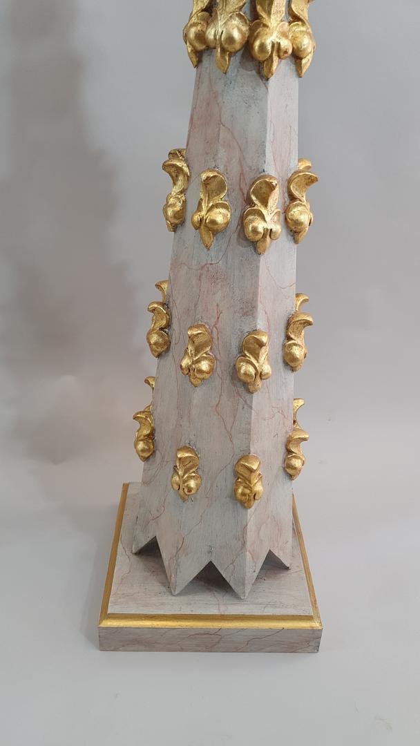 Pair Of Carved And Marbled Wooden Altar Pinnacles / Obelisks – Portugal, 18th/19th Century-photo-2