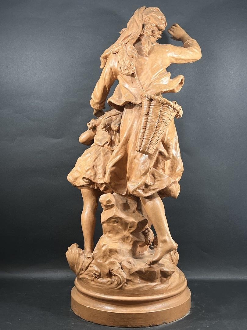 Hippolyte François Moreau (1832 - 1927) Large Terracotta Sculpture "the Shell Gatherers"-photo-4