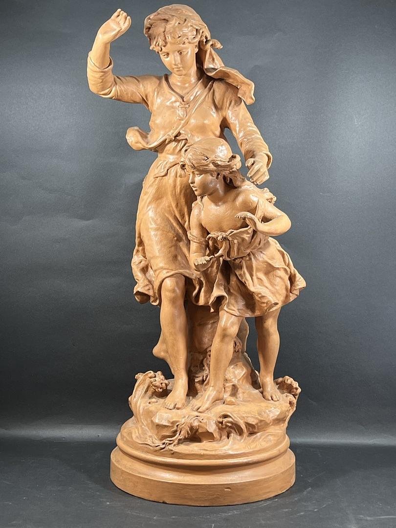 Hippolyte François Moreau (1832 - 1927) Large Terracotta Sculpture "the Shell Gatherers"