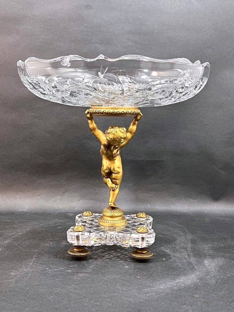 Fruit Bowl In Cut Crystal And Gilded Bronze, Signed Baccarat , Late 19th Century-photo-3