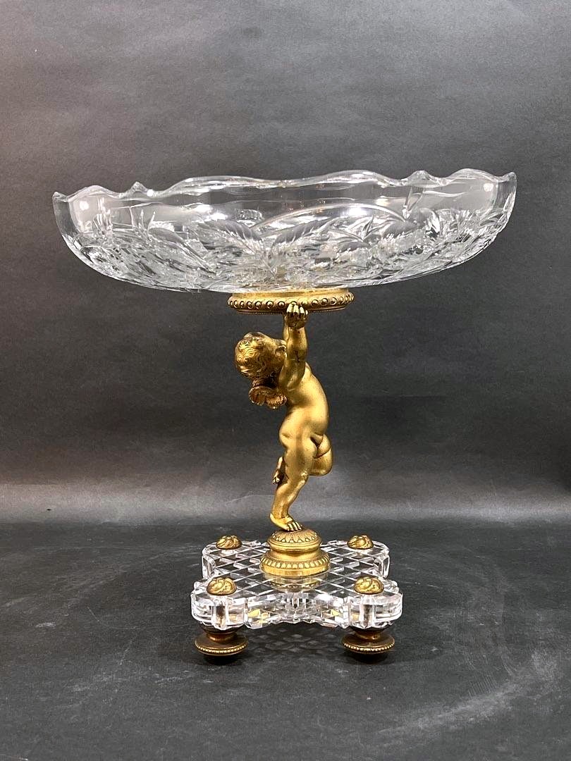 Fruit Bowl In Cut Crystal And Gilded Bronze, Signed Baccarat , Late 19th Century-photo-4