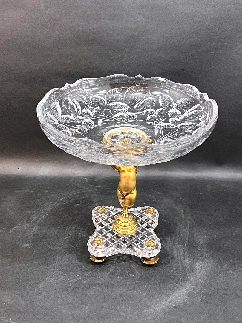 Fruit Bowl In Cut Crystal And Gilded Bronze, Signed Baccarat , Late 19th Century-photo-1