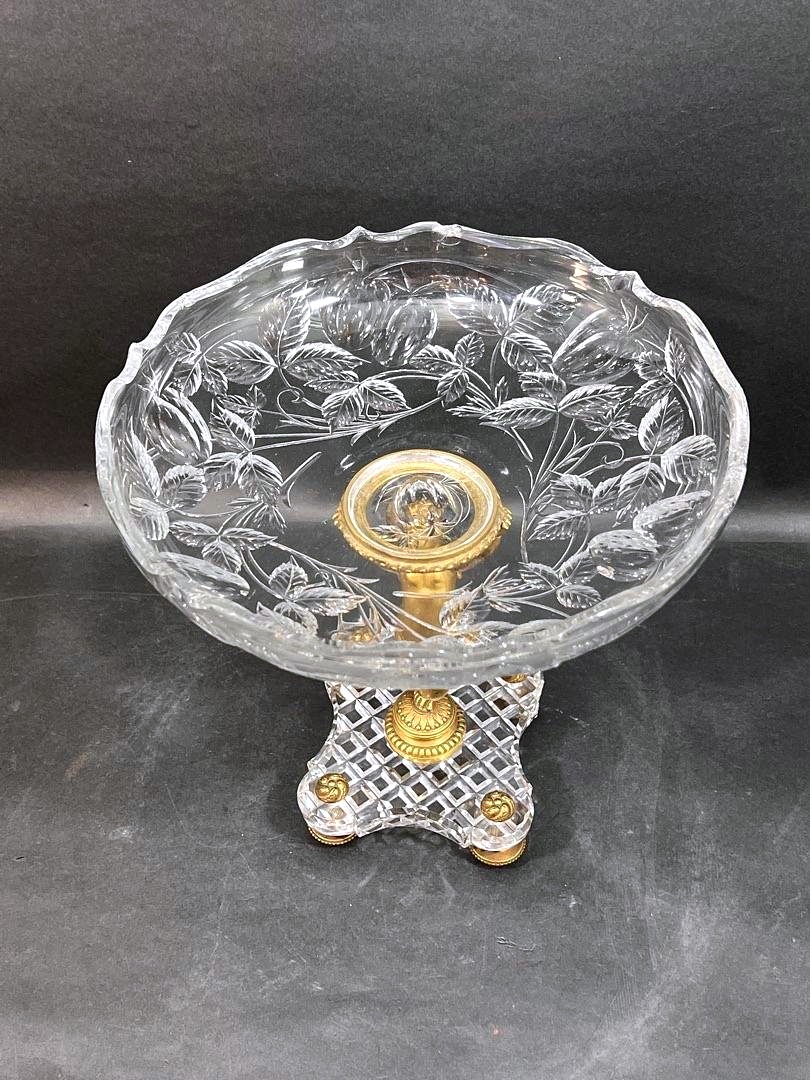 Fruit Bowl In Cut Crystal And Gilded Bronze, Signed Baccarat , Late 19th Century-photo-4