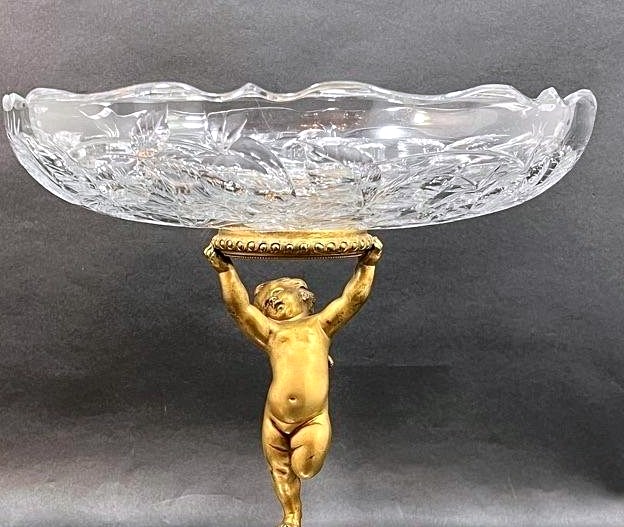 Fruit Bowl In Cut Crystal And Gilded Bronze, Signed Baccarat , Late 19th Century-photo-5