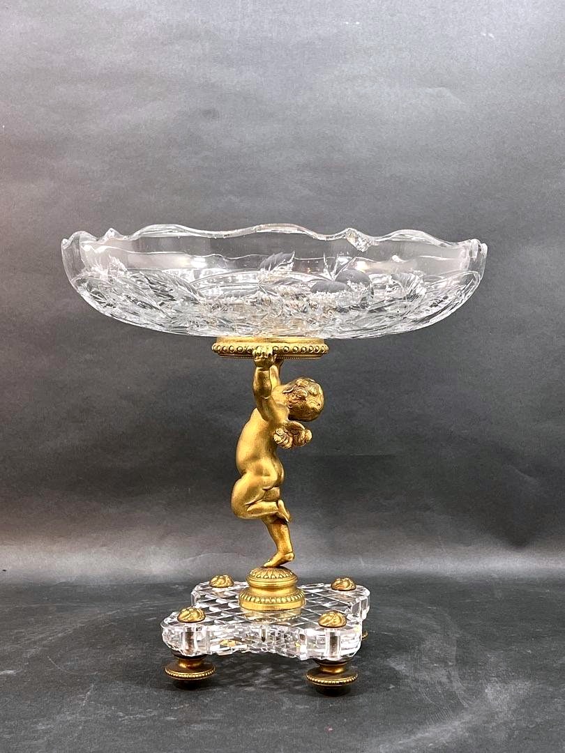 Fruit Bowl In Cut Crystal And Gilded Bronze, Signed Baccarat , Late 19th Century