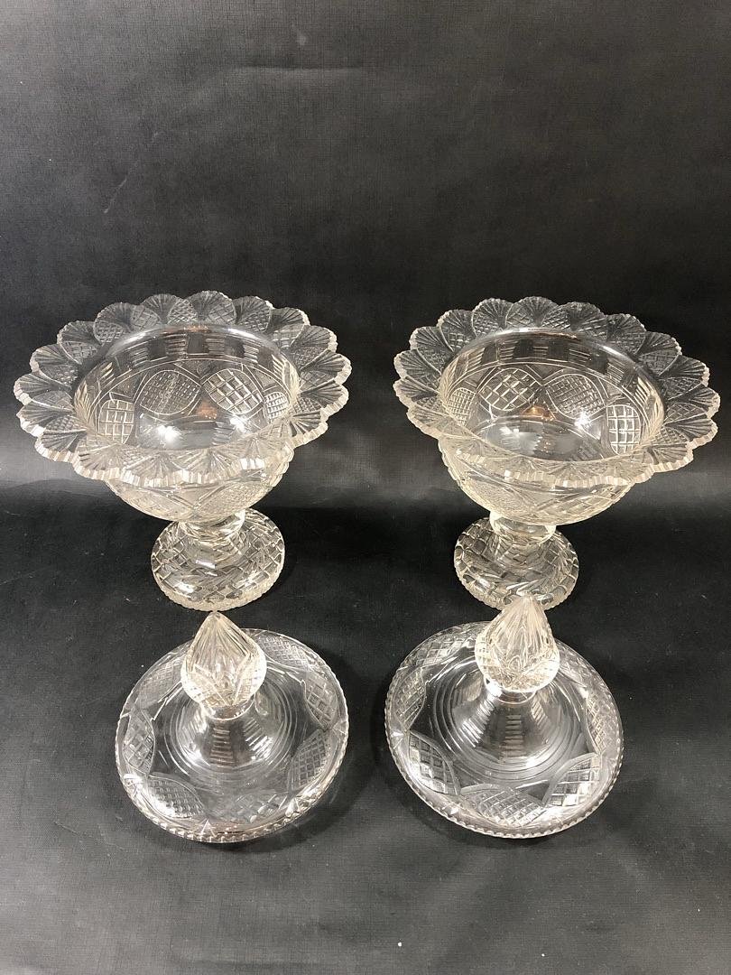 Pair Of Covered Cut Crystal Fruit Bowls – England, Victorian Period, 19th Century-photo-3