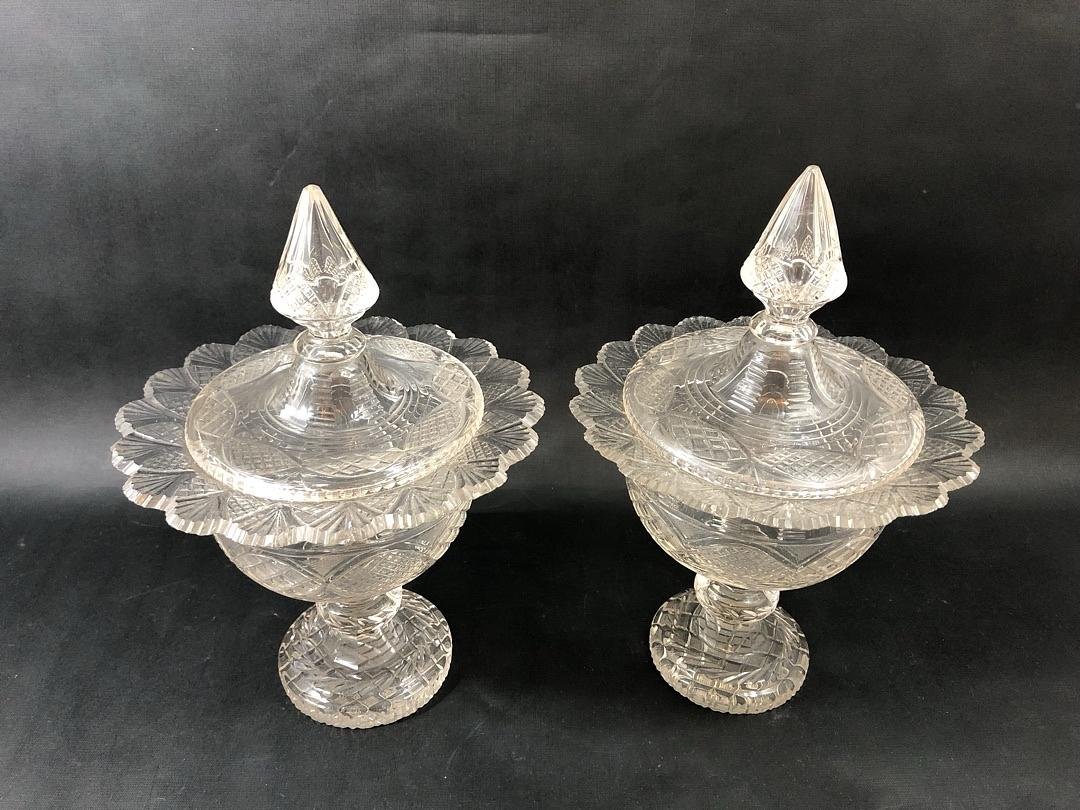 Pair Of Covered Cut Crystal Fruit Bowls – England, Victorian Period, 19th Century