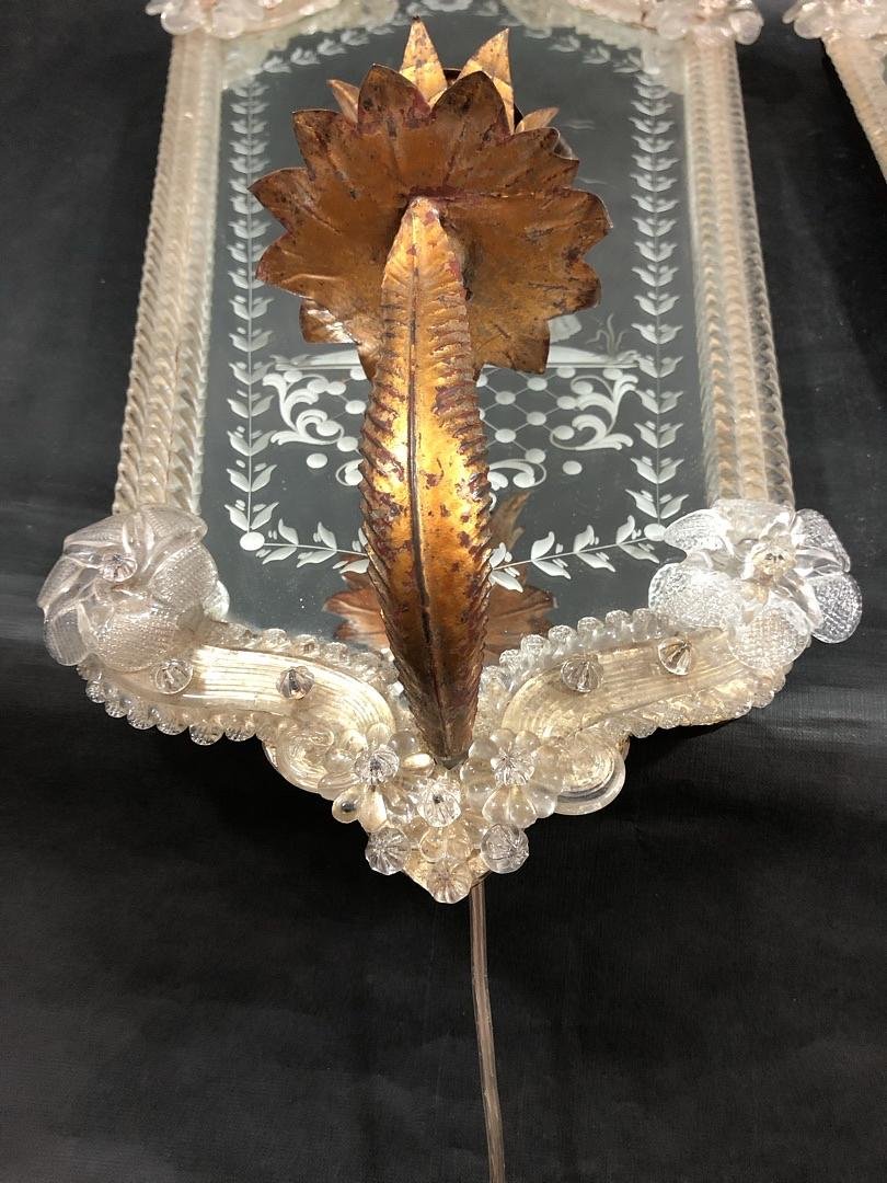 Pair Of Venetian Wall Sconces With Murano Glass Mirrors – Italy, Circa 1930-photo-3