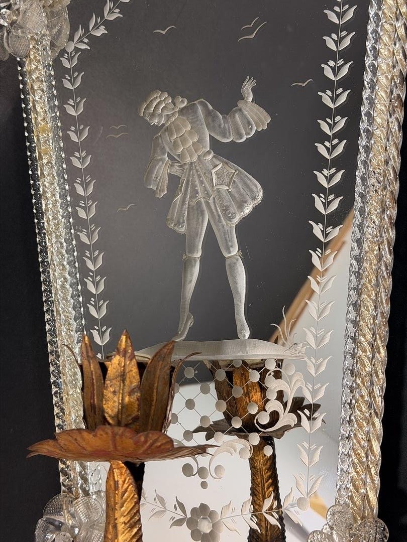 Pair Of Venetian Wall Sconces With Murano Glass Mirrors – Italy, Circa 1930-photo-7