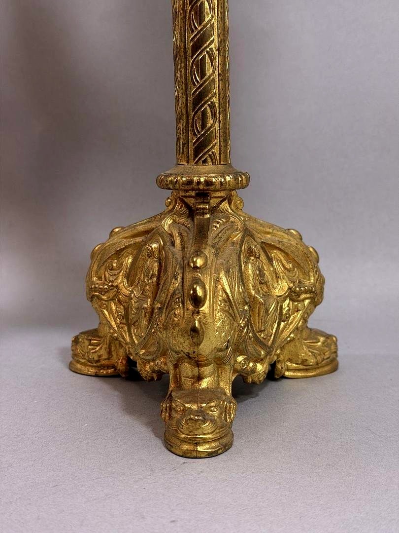 Pair Of Six-light Gilt Bronze Neo-gothic Style Candelabra – France, 19th Century-photo-2